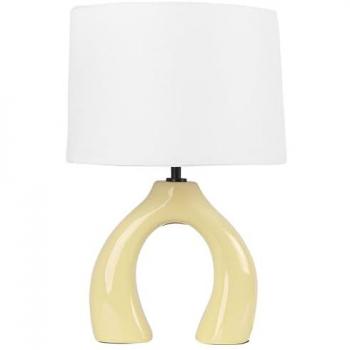 Lámpara de mesa cerámica amarilla Abbie con pantalla de tambor de lino y base minimalista