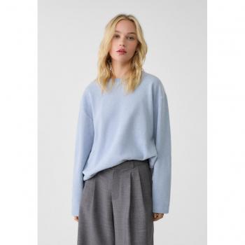 Sky Blue Knit Long Sleeve Round Neck T-Shirt S