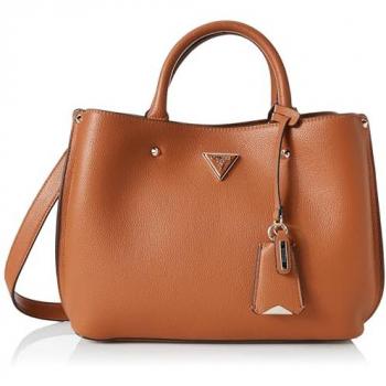 Guess Meridian Girlfriend Brown Handbag - One Size Stylish Satchel with Contrast Details