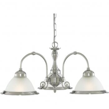 Colgante de techo American Diner 3 bombillas, plata satinada, vidrio acanalado al ácido, E27, 82 cm