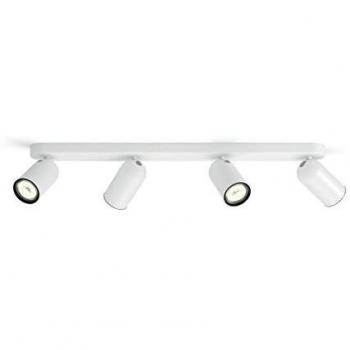 Philips Pongee barra de 4 focos blanca casquillo GU10, cabezal ajustable, sin bombilla