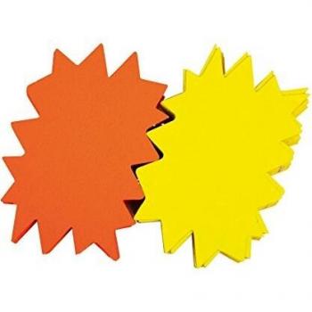 Etiquetas de señalización en forma de estrella fluo amarillo/naranja, 120 x 160 mm, escritura permanente - Paquete de 50
