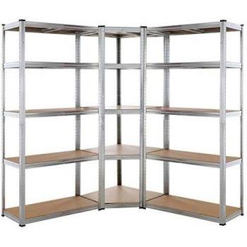 Set de 3 estanterías metálicas esquinera para taller y garaje con 15 baldas, carga máxima de 2625kg, estantes para cargas pesadas, dimensiones de 180x70x40cm