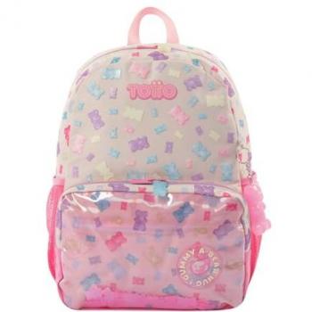 Mochila Infantil Gummy Bear M Rosa, Capacidad 14L, 2 Compartimentos, 2 Bolsillos para Botella, Organizador Interno y Correas Acolchadas