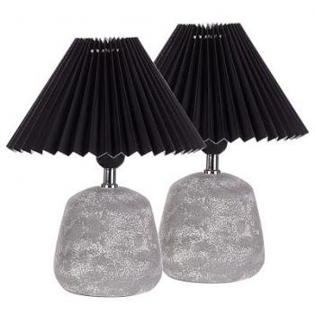 Conjunto de 2 lámparas de mesa de cerámica gris y negro con pantalla plisada sintética para mesita de noche Zeyi