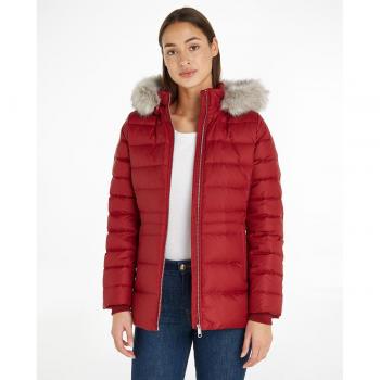 Tommy Hilfiger Women's Quilted Down Jacket with Zipper Closure - Red, Size M