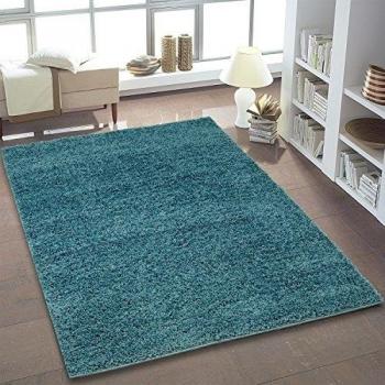 Shaggy - Alfombra redonda y rectangular de pelo largo, Öko Tex, color turquesa, acrílico, turquesa, 200 cm_x_290 cm
