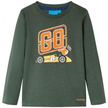 Camiseta Niños Manga Larga Estampado Coche Carreras Jersey Ropa Cuello Redondo Verde Oscuro 116