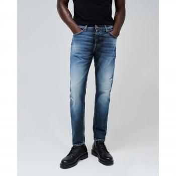 Slim Fit Vintage Blue Jeans for Men with Button Fly - Medium Wash W30 L30