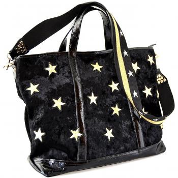 MASAI BLACK/GOLD. BOLSO DOS ASAS ESTRELLAS BORDADAS