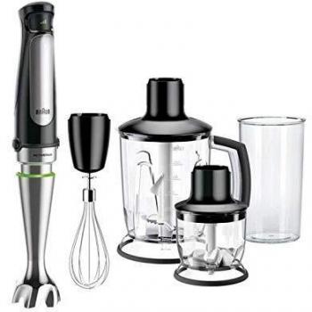 Braun Minipimer 7 MQ7045X - Batidora de Mano de 1000W, Minipicadora de 350ml, Batidora de Vaso de 1.25 l, Varillas, Vaso de 600ml, Splash Control, Velocidad Automática, Tecnología ActiveBlade