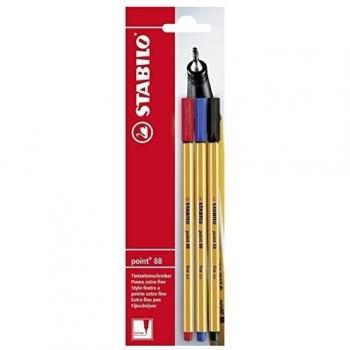 Rotulador puntafina STABILO point 88 - Pack con 3 colores