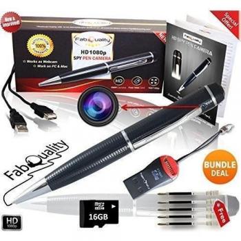 Premium bolígrafo espía cámara 1080P cámara oculta secreto. Libre 16 GB SD + lector de SD & 5 llena de tinta inc. Real HD Video, Voz + imagen Upgraded recargable Ejecutivo multifunción DVR