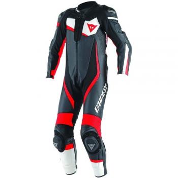 Dainese Veloster Perforada Mono de Piel para Motos, Negro/Blanco/Rojo Fluorescente, 54