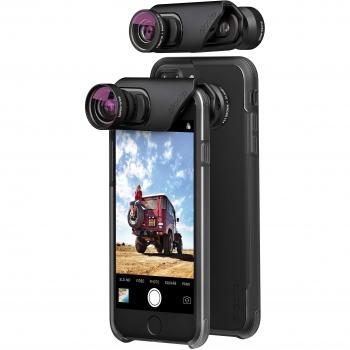OLLOCLIP - Core Lens Set for iPhone 7/7 Plus & iPhone 8/8 Plus - Pack of 2 I Mobile Lens I Compatible w/ Screen Protectors | Support for Photos, Videos, Time-lapse, Panoramas & VR Photos - Black,OCCORECASEIP7