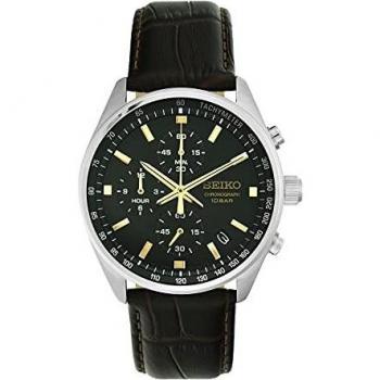 Seiko Men's Analogue Japanese Quartz Watch with Real Leather Strap SSB385P1