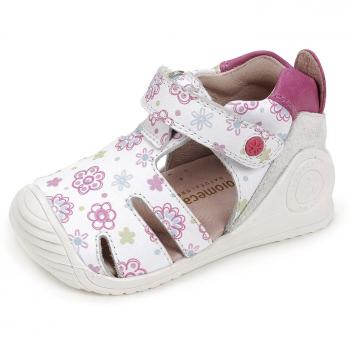 Biomecanics 172135, Sandalias para Niñas, Blanco y Estampado Flores
