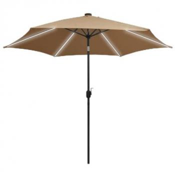Sombrilla con LED y poste de aluminio 300 cm color taupe