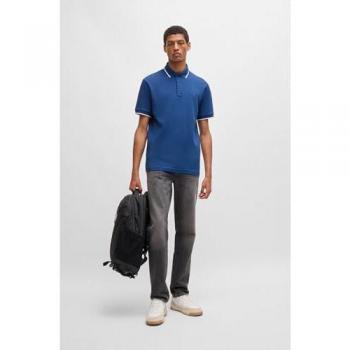 BOSS Orange Passertip Men's Slim-Fit Short Sleeve Polo Shirt with Tipped Collar - Open Blue