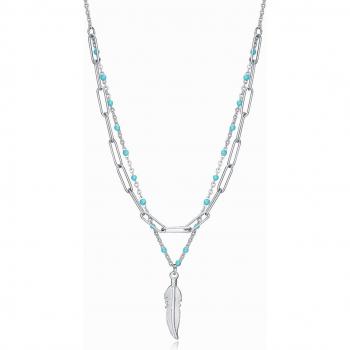 Collar Mujer Viceroy 75308C01000 - Colgante Kiss de acero doble con pluma y esmalte