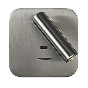 Aplique Cuadrado 3W 4000K Niquel con Puerto USB e Interruptor 150lm 14x14x12cm