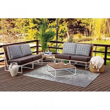 SURYA Alfombra Moderna de Exterior Terraza Balcón Cocina Marfil y Gris 120 x 170 cm, alfombra resistente a los rayos UV y a las manchas, diseño geométrico boho, tamaño grande 120x170