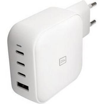 Cargador de pared USB Tucano 100W GaN con 4 puertos, carga rápida, blanco, con enchufe EU