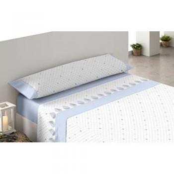 Juego de Sábanas Estampadas Azul Tres Piezas para Cama de 90 y 150 cm, Algodón Poliéster, Incluye Bajera, Encimera y Funda de Almohada