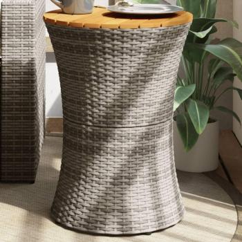 Mesa de jardín tambor gris Polyrattan sólido con estructura de ratán sintético y madera