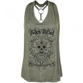 Rock Rebel by EMP Ella Mujer Top Atado al Cuello Gris XL, 95% Viscosa, 5% elastán, Ancho