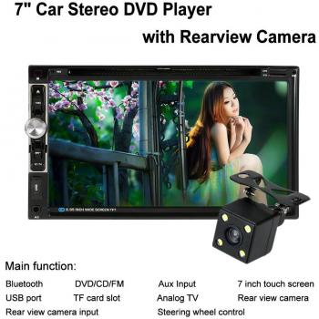 KKmoon 7 HD Reproductor Multimedia DVD CD 2 Din Bluetooth TV Radio Entretenimiento USB/TF FM Aux Entrada con Cámara Visión Trasera Control Volante