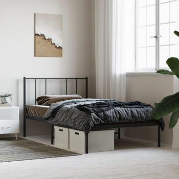 Cabecero con cabecero negro 90x200 cm, estructura de cama sin colchón, diseño de metal negro