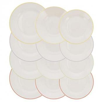 Vajilla de Porcelana PARCHIS QUID 12 Piezas para 4 Personas - Blanco Brillo, Apilable y Apto para Microondas