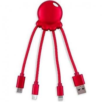 Xoopar Octopus Adaptador USB Multi Conector con Orificio para Llavero Rojo Metalizado