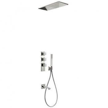 Kit de bañera termostático empotrado Block System Colors, rociador ducha inox a pared, caño cascada, 54,8 x 16 x 40,5 centímetros, color acero
