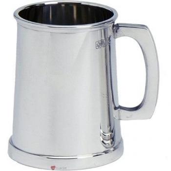 Pewter Tankard Charles II Acabado Liso Pulido 1pt Base de Vidrio Touch Mark