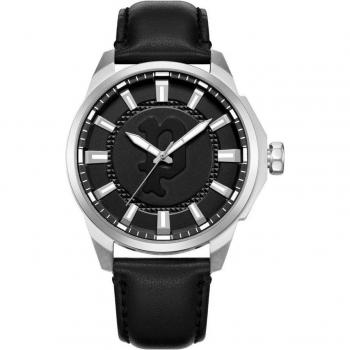 Reloj Hombre Police PEWJA2204308 - Reloj analógico, caja de acero inoxidable, correa de cuero negro, resistente al agua hasta 50 metros, esfera en color negro con detalles plateados y función de cronóg
