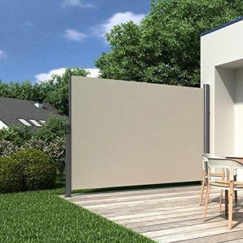 Toldo Lateral Extensible para Exterior Beige 160 x 350 cm Protección de la intimidad Protección Solar Persiana Lateral