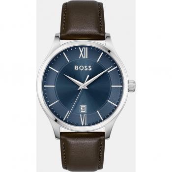 Hugo Boss Elite Men's Brown Leather & Blue Analog Quartz Watch 1513955