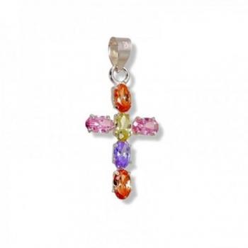 Cruz colgante de plata con circonitas de colores combinados