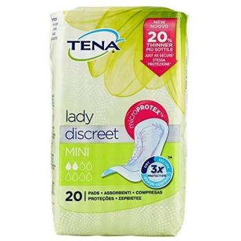 Tena Lady Mini 20 Units - Absorbent pads for light bladder leakage, designed for women, discreet and comfortable fit, with a soft surface to keep skin dry, odor control technology, individually wrapped for convenience