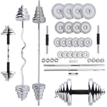HMS 55kg Chrome Dumbbell and Barbell Set with Case