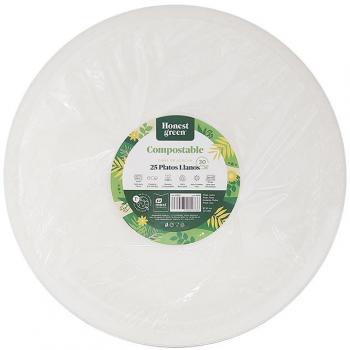 Plato desechable llano redondo compostable 30 cm Honest Green 100 unidades
