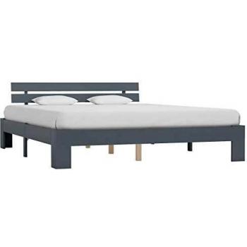 vidaXL Madera Maciza Pino Estructura de Cama Somier Mobiliario Casa Clásica Práctica Cómoda Moderna Robusta y Duradera Sin Colchón Gris 160x200cm
