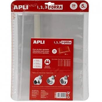 APLI 16913 - Forro de libros con solapa ajustable de polipropileno. Medida 29 x 53 cm, 75 µ. Pack de 5 u.