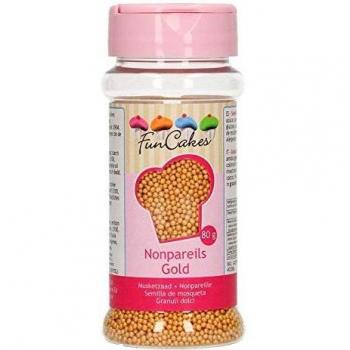 FunCakes Nonpareils Oro: Sprinkles para Tartas, Gran Sabor, Perfecto para Decorar Tartas, Cientos y Miles de Sprinkles. 80 g