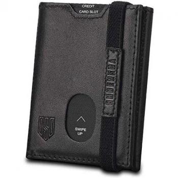 DODENSHA Billetera Hombre Pequeña Carteras para Hombre RFID Tarjetero Monedero Hombre Cartera Cuero Hombre Piel con Cremallera, 6 Ranuras para Tarjetas, 1 Ranuras para ID, Banda Elástica