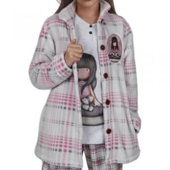 Bata The Words rosa Santoro para niña, manga larga, calentita, diseño Gorjuss, corta con cuadros y botones, color rosa, talla 8