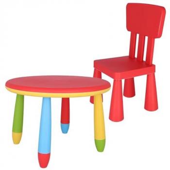 Wellhome - Juego de Mesa y Silla Infantil - Mesita Redonda Roja de Plástico Fuerte y Resistente - Dimensiones: Ø70 cm x H.48 cm, Silla: L:38 cm x F:35 cm x