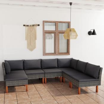 7-Piece Grey Poly Rattan Garden Lounge Set with Cushions
